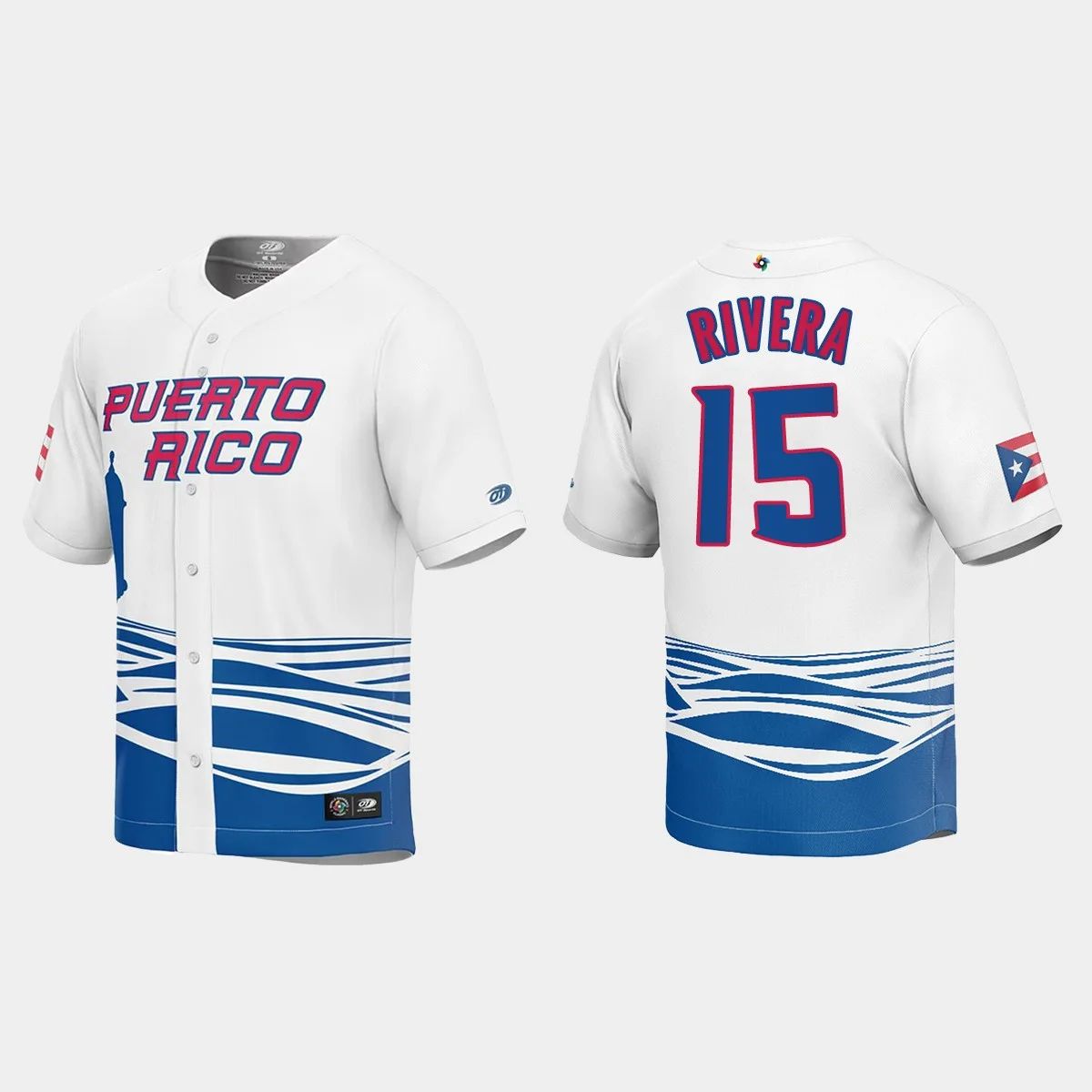 #15 EMMANUEL RIVERA PUERTO RICO BASEBALL 2023 WORLD BASEBALL CLASSIC JERSEYC WHITE Stitches Baseball Jerseys