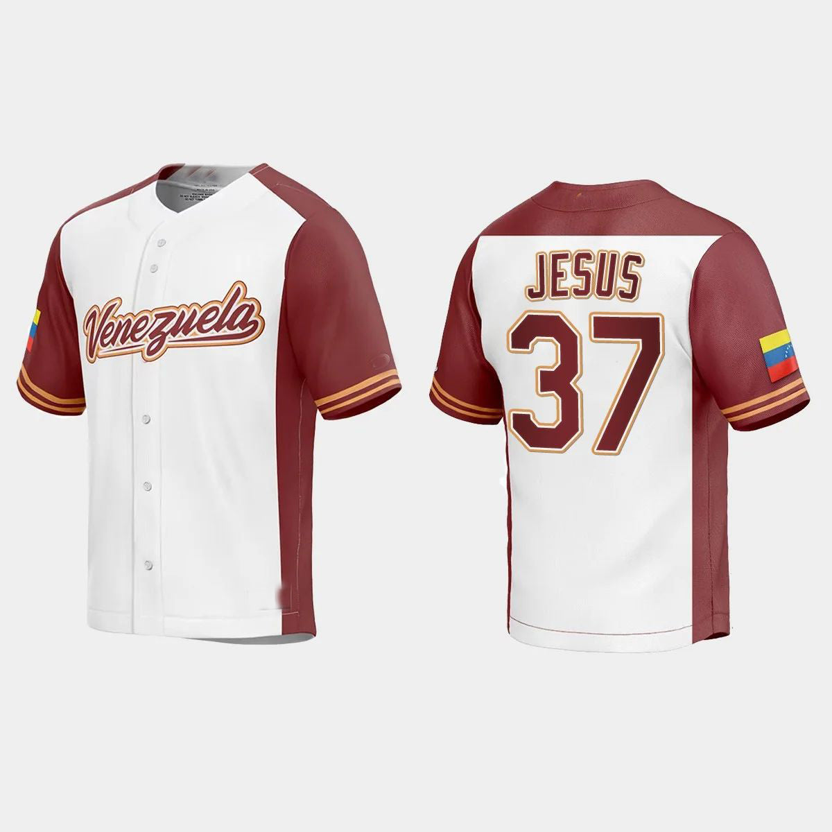 #37 ENMANUEL DE JESUS VENEZUELA BASEBALL 2023 WORLD BASEBALL CLASSIC REPLICA JERSEYC WHITE Stitches Baseball Jerseys