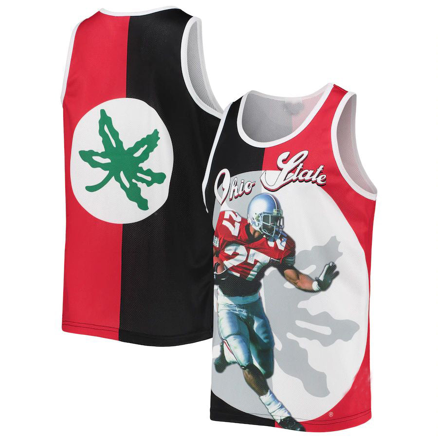 O.State Buckeyes #27 Eddie George Sublimated Player Tank Top Black Scarlet Stitched American College Jerseys