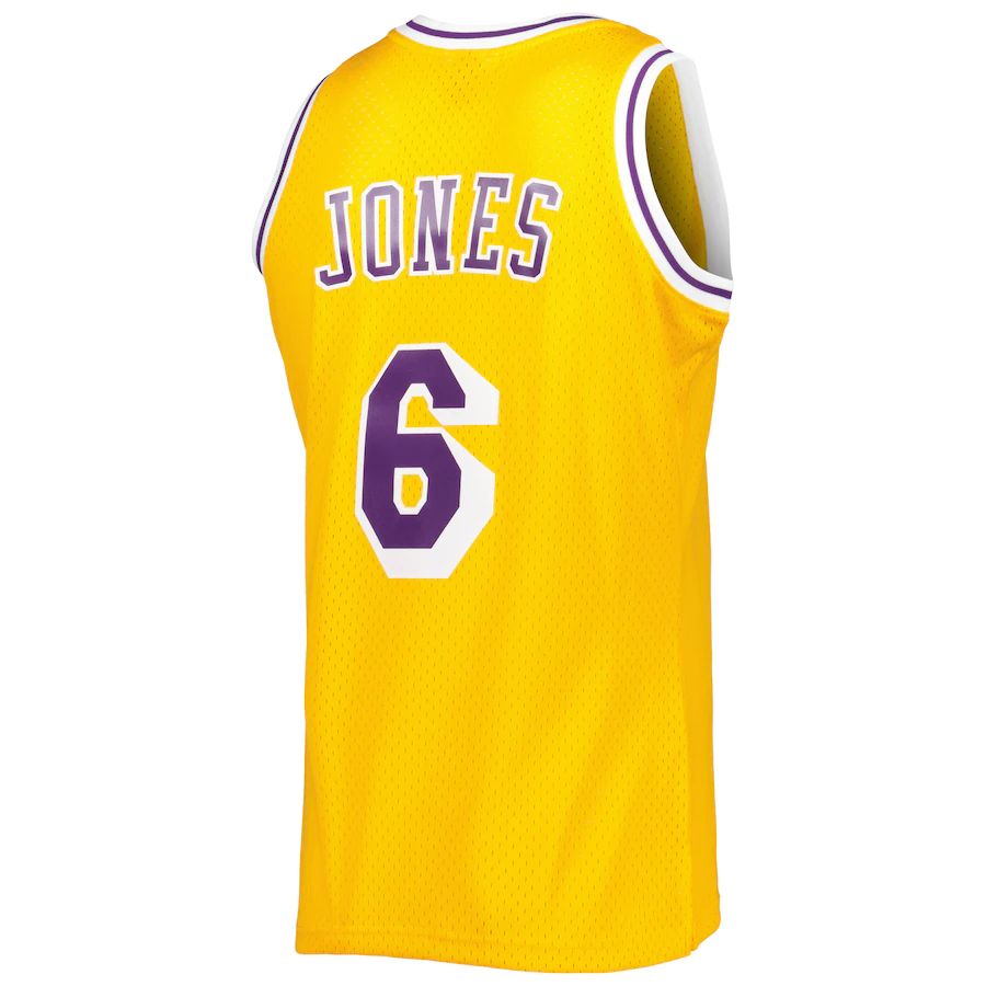 LA.Lakers #6 Eddie Jones 1996-97 Hardwood Classics Swingman Jersey Gold Stitched American Basketball Jersey