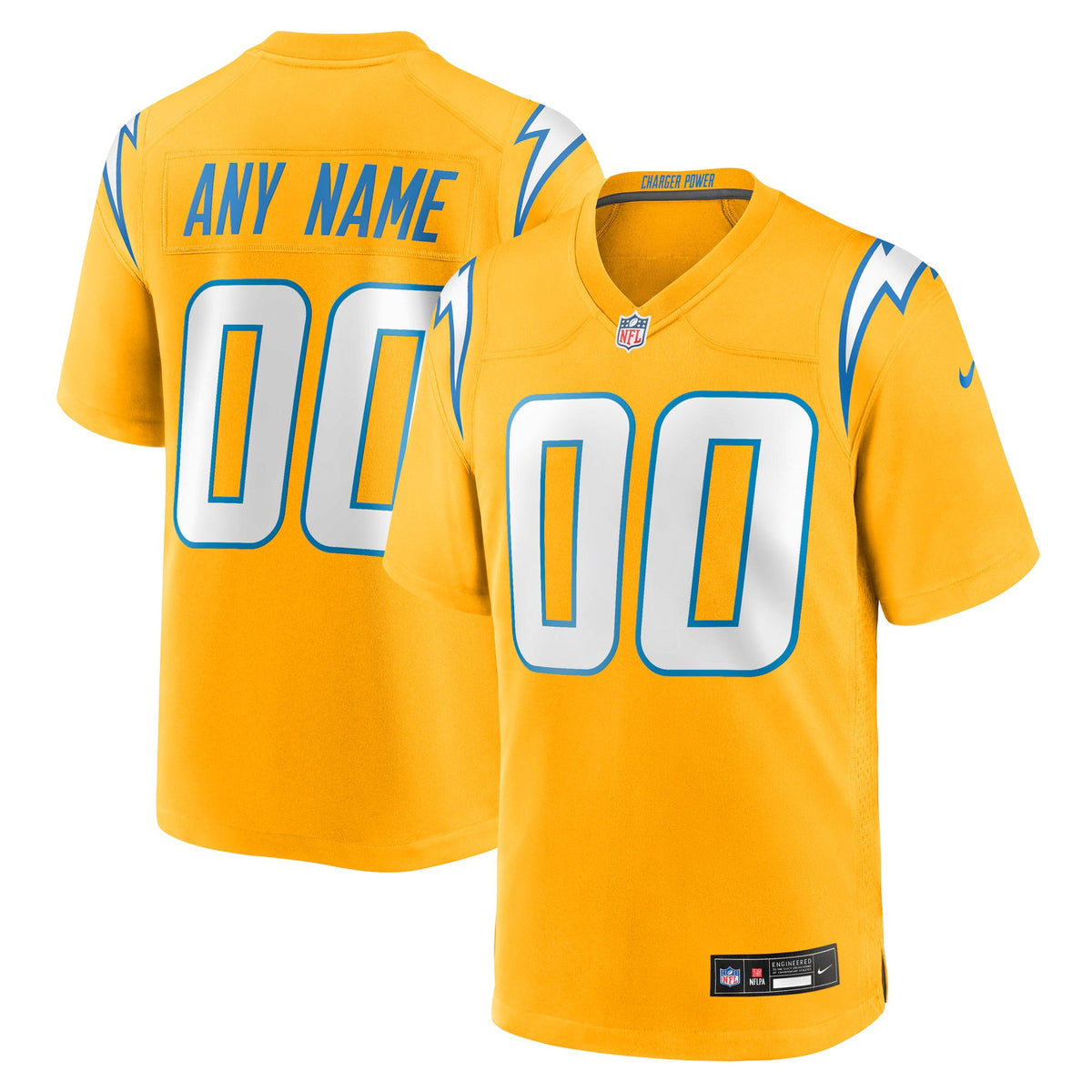 Los Angeles Chargers Gold Alternate Charger Power Game Custom Jersey