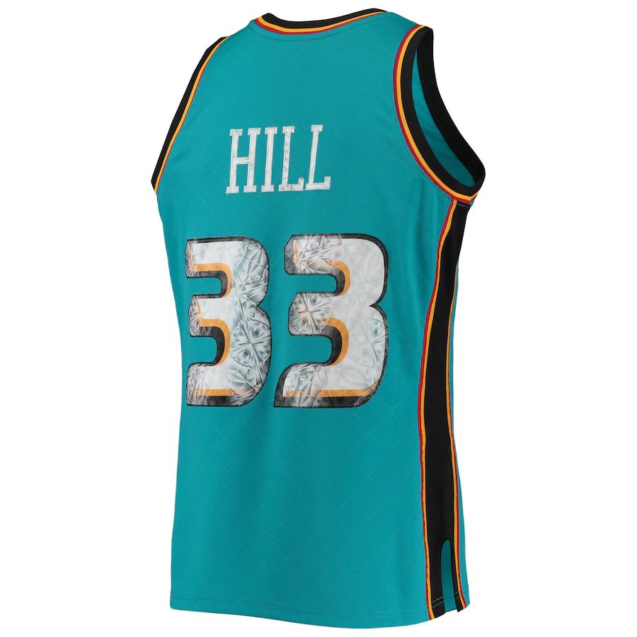 D.Pistons #33 Grant Hill 1996-97 Hardwood Classics 75th Anniversary Diamond Swingman Jersey Teal Stitched American Basketball Jersey