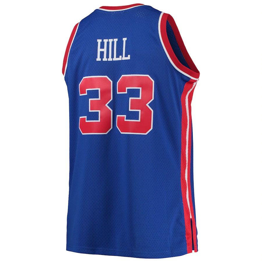 D.Pistons #33 Grant Hill Big & Tall Hardwood Classics Swingman Jersey Blue Stitched American Basketball Jersey
