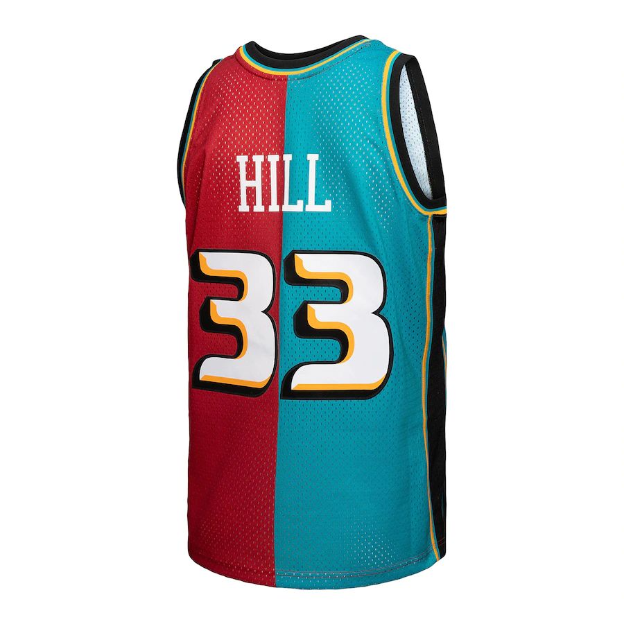 D.Pistons #33 Grant Hill Hardwood Classics 1999-00 Split Swingman Jersey Teal Red Stitched American Basketball Jersey