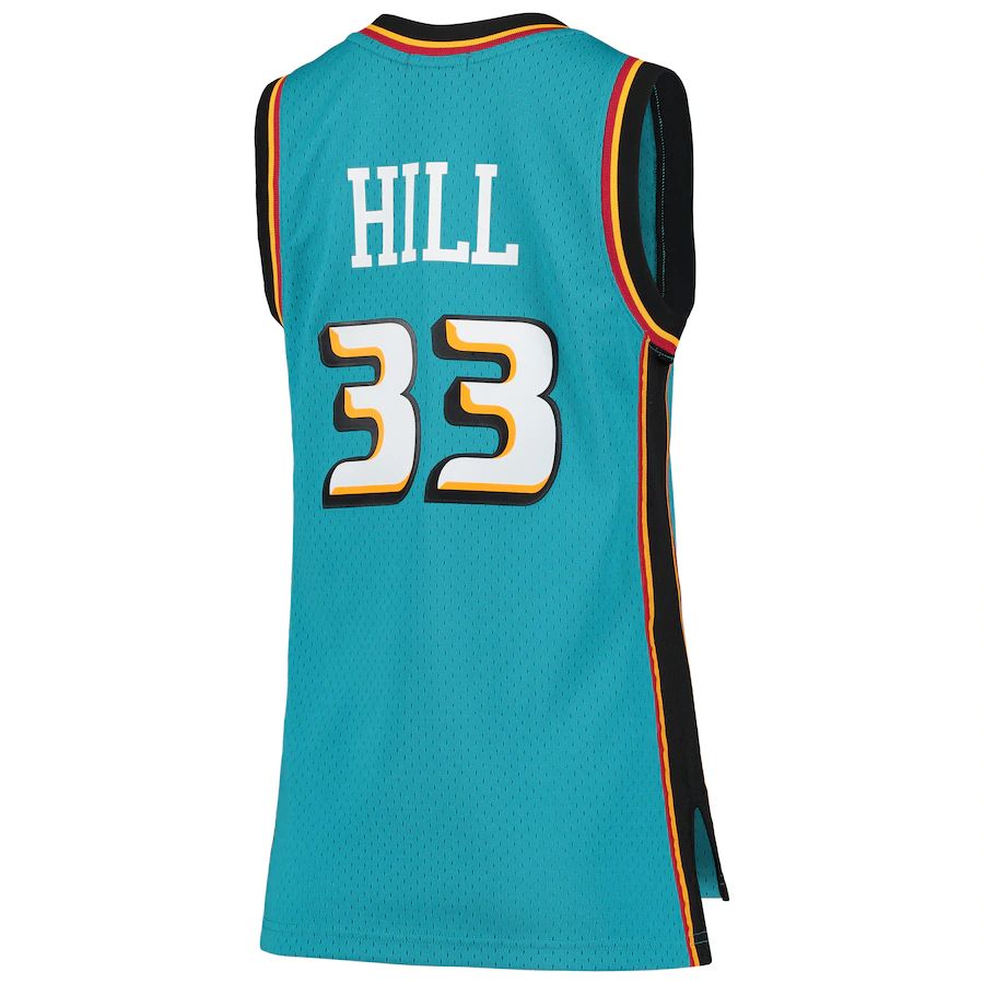 D.Pistons #33 Grant Hill 1998-99 Hardwood Classics Swingman Jersey Teal Stitched American Basketball Jersey
