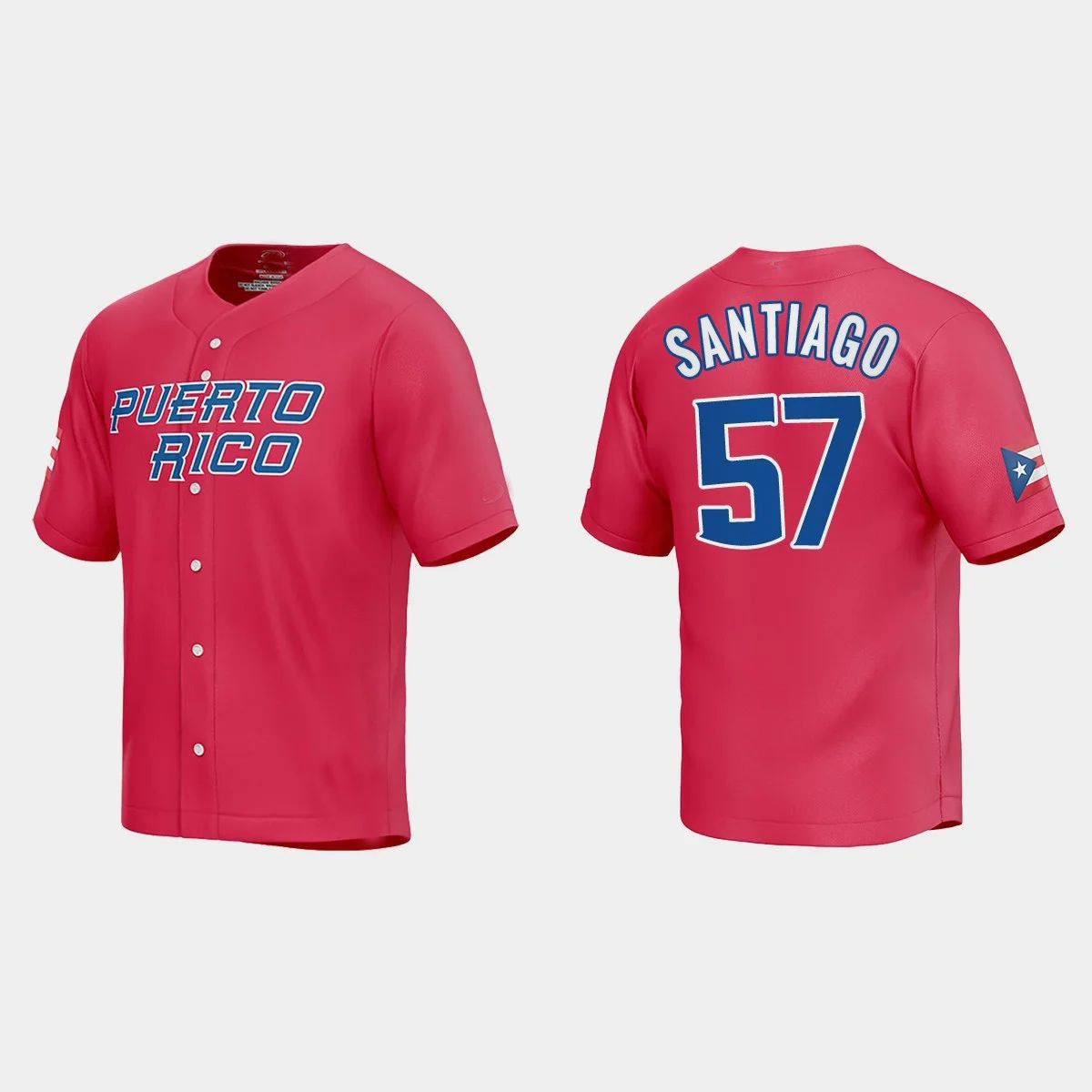 #57 HECTOR SANTIAGO PUERTO RICO BASEBALL 2023 WORLD BASEBALL CLASSIC JERSEYC RED Stitches Baseball Jerseys