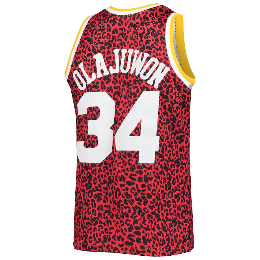 H.Rockets #34 Hakeem Olajuwon 1993-94 Hardwood Classics Wildlife Swingman Jersey Red Stitched American Basketball Jersey