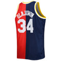 H.Rockets #34 Hakeem Olajuwon Big & Tall Hardwood Classics 1993-94 Split Swingman Jersey Navy Red Stitched American Basketball Jersey