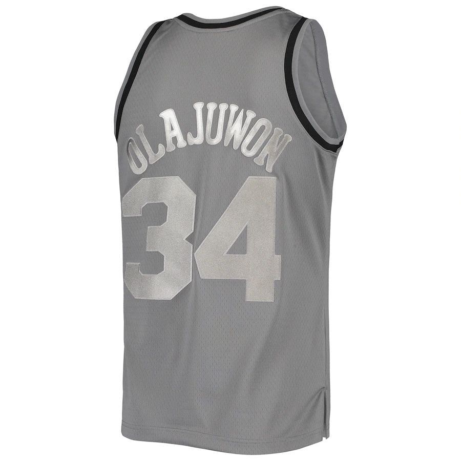 H.Rockets #34 Hakeem Olajuwon Hardwood Classics Retired Player 1993-94 Metal Works Swingman Jersey Charcoal Stitched American Basketball Jersey