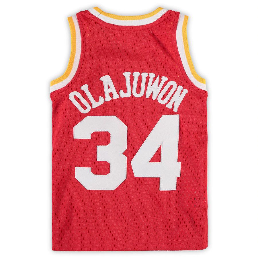H.Rockets #34 Hakeem Olajuwon Preschool Hardwood Classics Throwback Team Jersey Red Stitched American Basketball Jersey