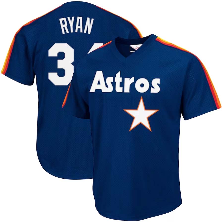 Houston Astros #34 Nolan Ryan Cooperstown Collection Big & Tall Mesh Batting Practice Jersey - Navy Baseball Stitched Jerseys