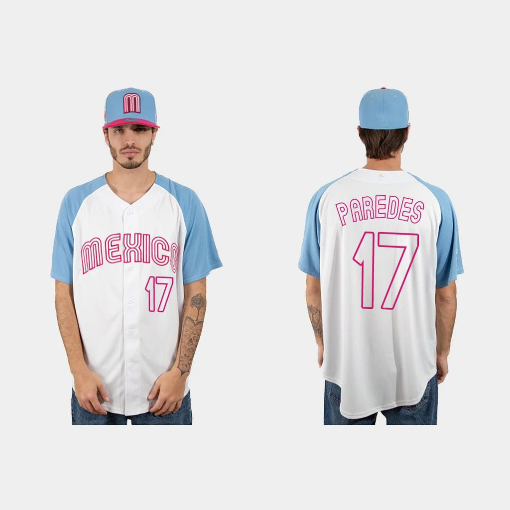 #17 ISAAC PAREDES MEXICO BASEBALL 2023 WORLD BASEBALL CLASSIC JERSEYC WHITE BLUE Stitches Baseball Jerseys