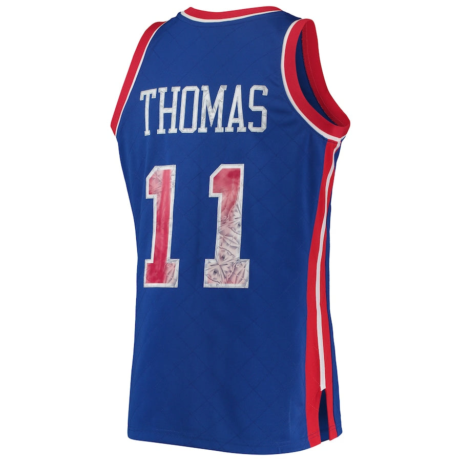 D.Pistons #11 Isaiah Thomas 1996-97 Hardwood Classics 75th Anniversary Diamond Swingman Jersey Blue Stitched American Basketball Jersey