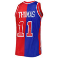 D.Pistons #11 Isaiah Thomas Hardwood Classics 1988-89 Split Swingman Jersey Blue Red Stitched American Basketball Jersey