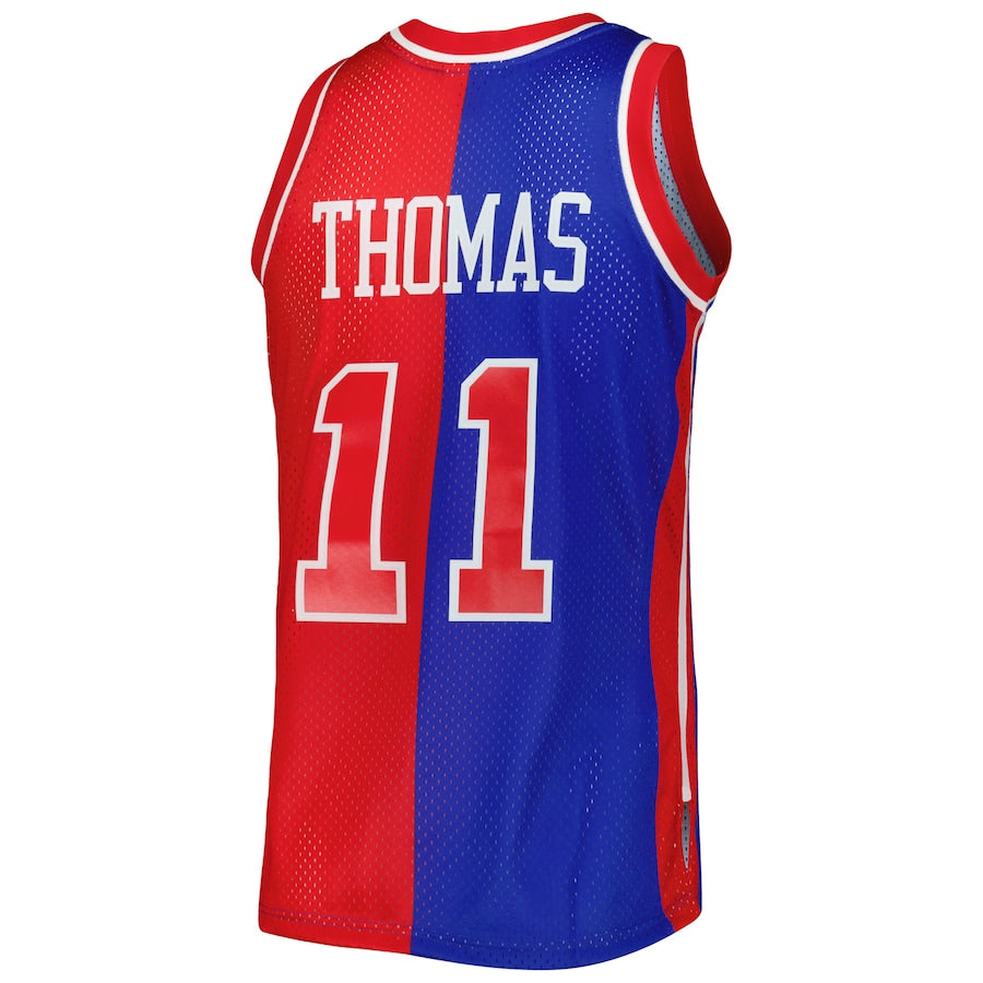 D.Pistons #11 Isaiah Thomas Hardwood Classics 1988-89 Split Swingman Jersey Blue Red Stitched American Basketball Jersey