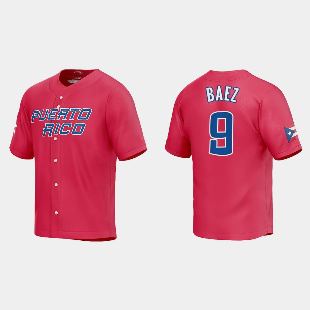 #9 JAVIER BAEZ PUERTO RICO BASEBALL 2023 WORLD BASEBALL CLASSIC JERSEYC RED Stitches Baseball Jerseys