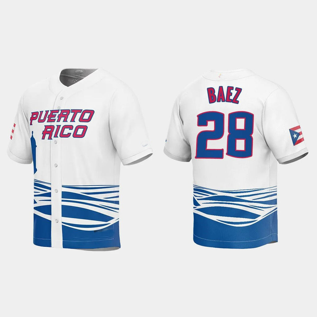 #28 JAVIER BAEZ PUERTO RICO BASEBALL 2023 WORLD BASEBALL CLASSIC JERSEYC WHITE Stitches Baseball Jerseys