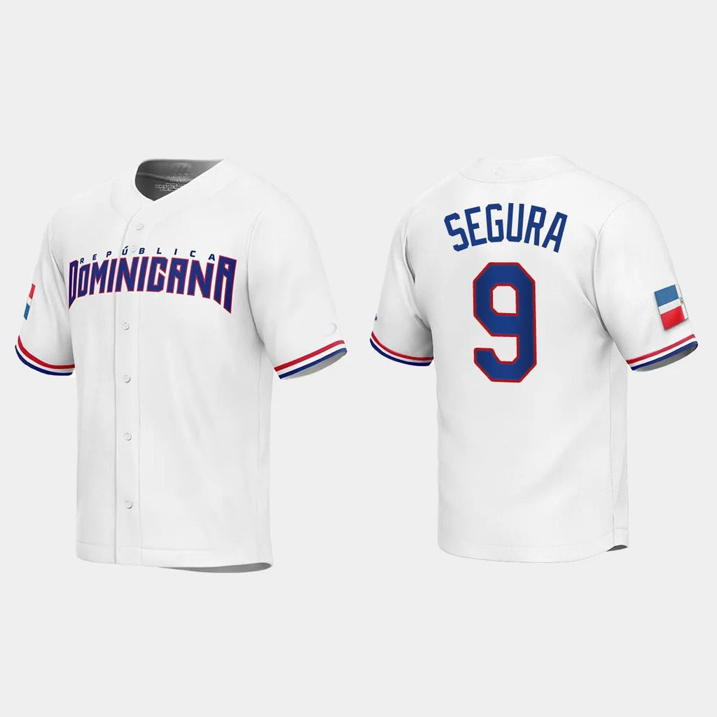 #9 JEAN SEGURA DOMINICAN REPUBLIC BASEBALL 2023 WORLD BASEBALL CLASSIC REPLICA JERSEYC WHITE Stitches Baseball Jerseys