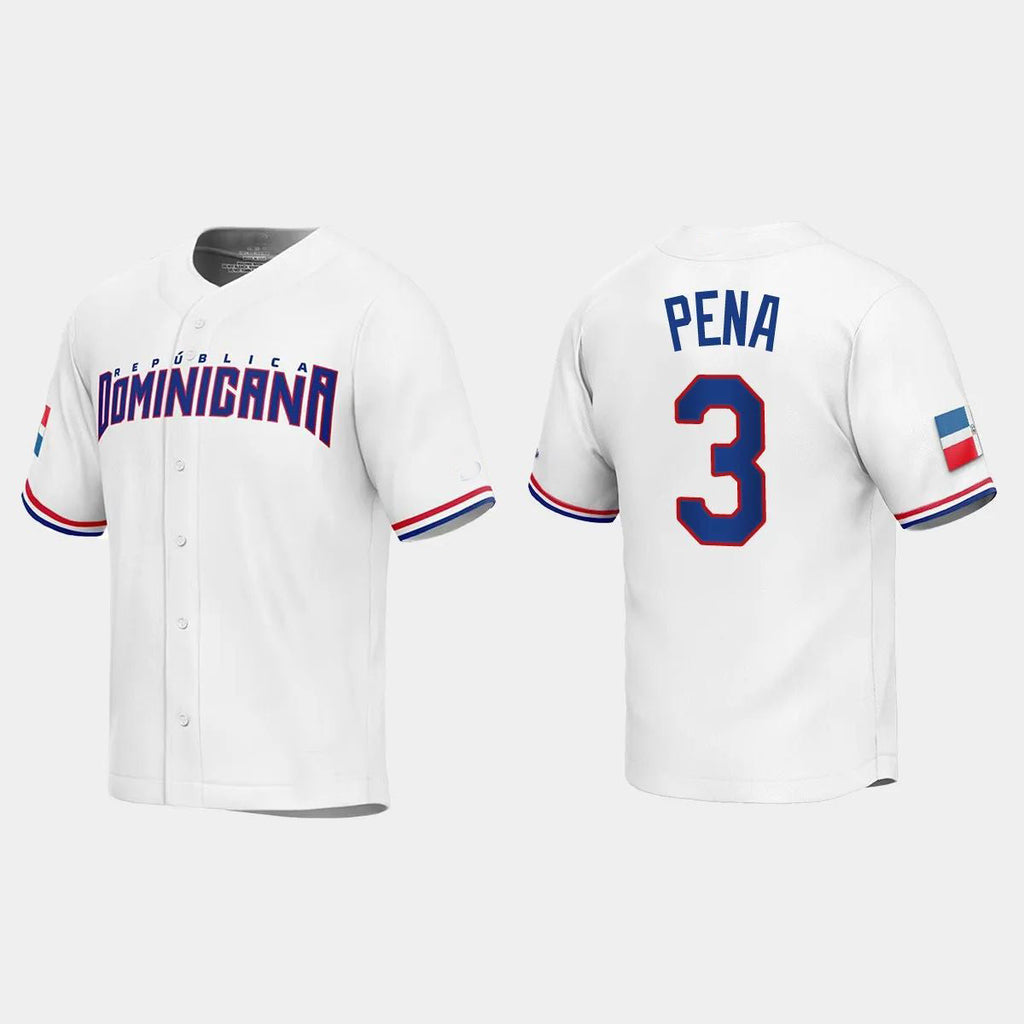 #3 JEREMY PENA DOMINICAN REPUBLIC BASEBALL 2023 WORLD BASEBALL CLASSIC REPLICA JERSEYC WHITE Stitches Baseball Jerseys