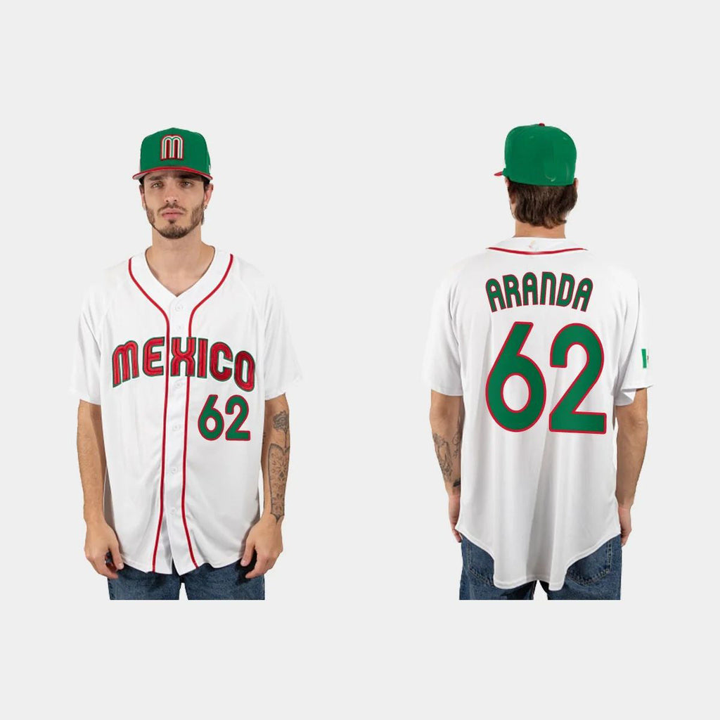 #62 JONATHAN ARANDA MEXICO BASEBALL 2023 WORLD BASEBALL CLASSIC JERSEYC WHITE Stitches Baseball Jerseys
