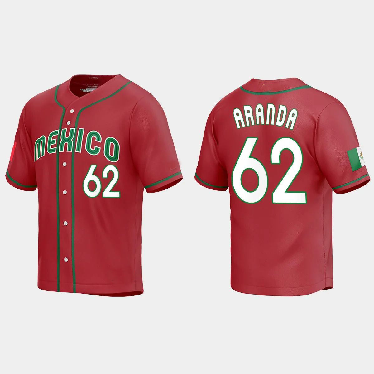 #62 JONATHAN ARANDA MEXICO BASEBALL 2023 WORLD BASEBALL CLASSIC REPLICA JERSEYC RED Stitches Baseball Jerseys