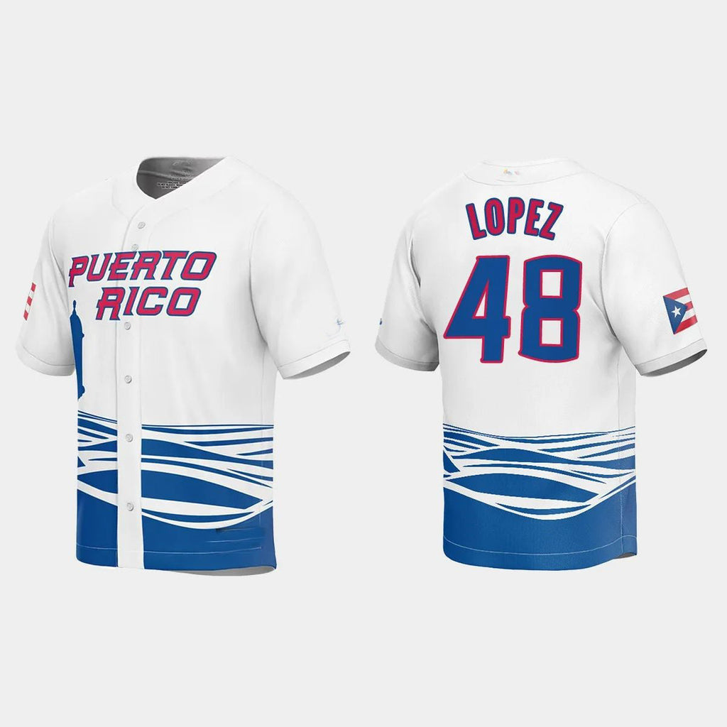 #48 JORGE LOPEZ PUERTO RICO BASEBALL 2023 WORLD BASEBALL CLASSIC JERSEYC WHITE Stitches Baseball Jerseys