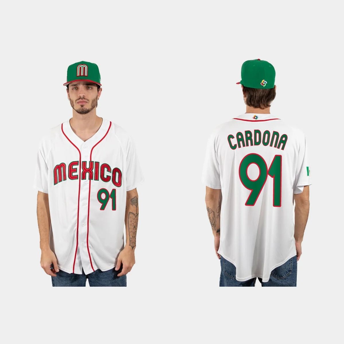 #91 JOSE CARDONA MEXICO BASEBALL 2023 WORLD BASEBALL CLASSIC JERSEYC WHITE Stitches Baseball Jerseys