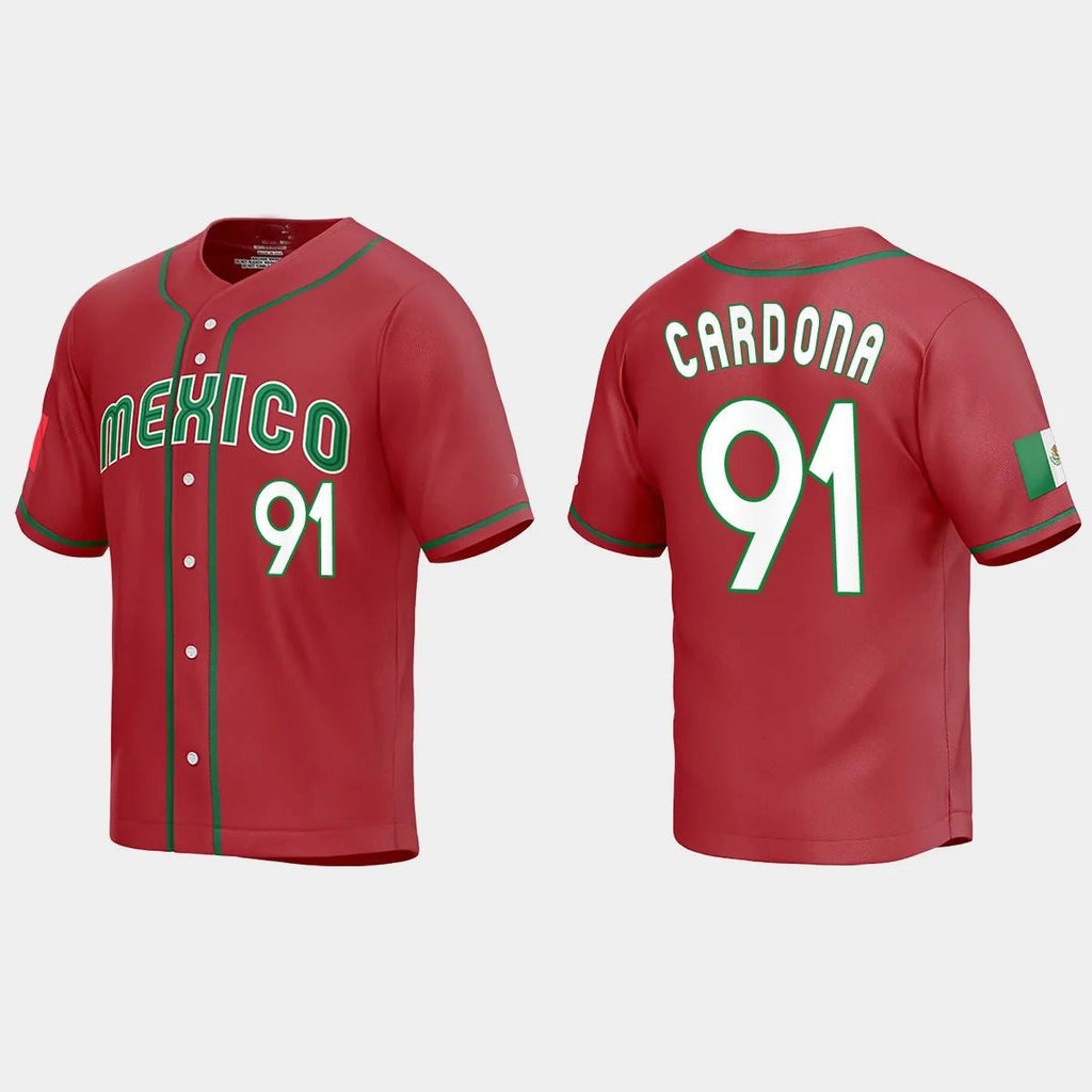 #91 JOSE CARDONA MEXICO BASEBALL 2023 WORLD BASEBALL CLASSIC REPLICA JERSEYC RED Stitches Baseball Jerseys