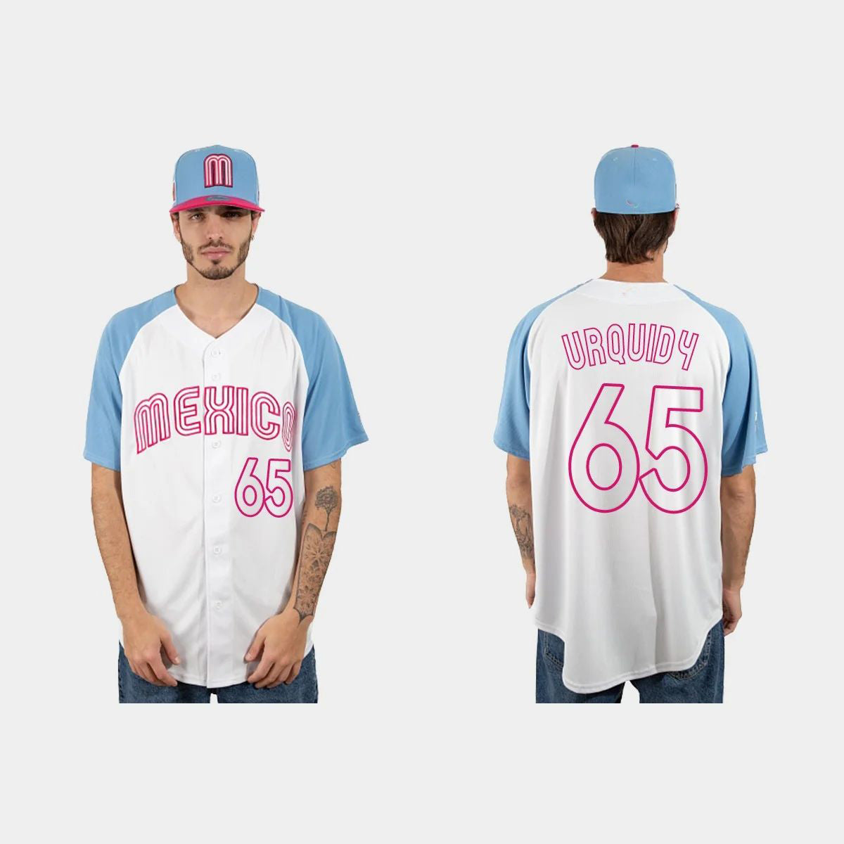 #65 JOSE URQUIDY MEXICO BASEBALL 2023 WORLD BASEBALL CLASSIC JERSEYC WHITE BLUE Stitches Baseball Jerseys