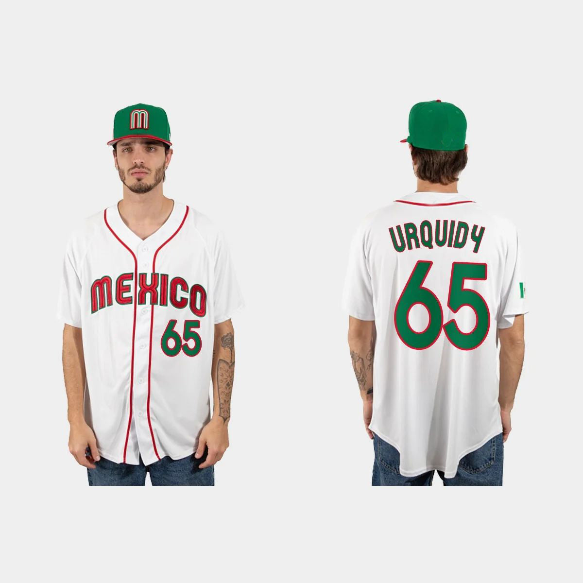 #65 JOSE URQUIDY MEXICO BASEBALL 2023 WORLD BASEBALL CLASSIC JERSEYC WHITE Stitches Baseball Jerseys
