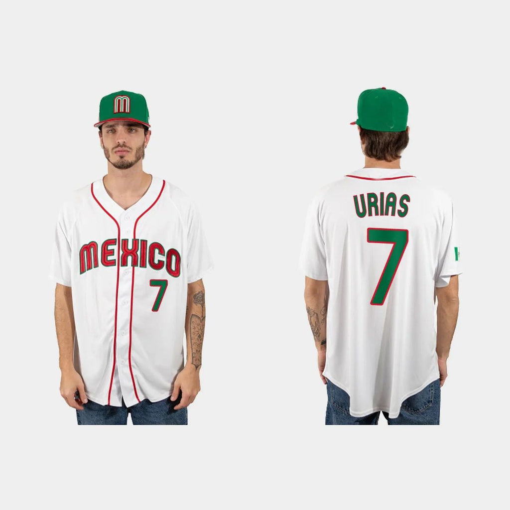 #7 JULIO URIAS MEXICO BASEBALL 2023 WORLD BASEBALL CLASSIC JERSEYC WHITE Stitches Baseball Jerseys