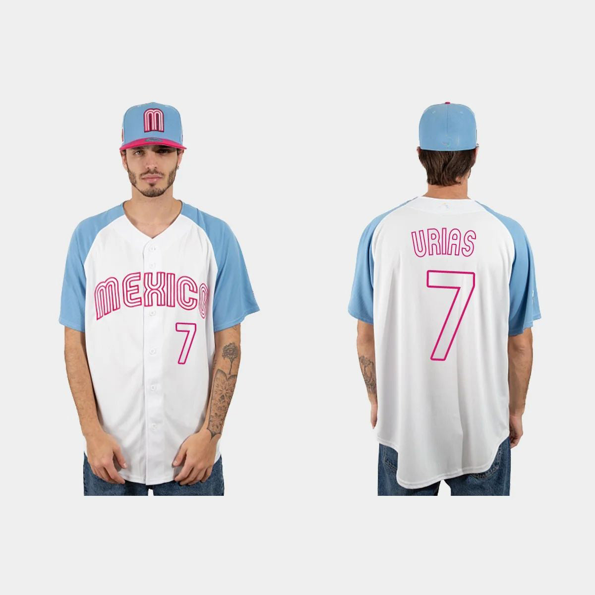 #7 JULIO URIAS MEXICO BASEBALL 2023 WORLD BASEBALL CLASSIC JERSEYC WHITE BLUE Stitches Baseball Jerseys