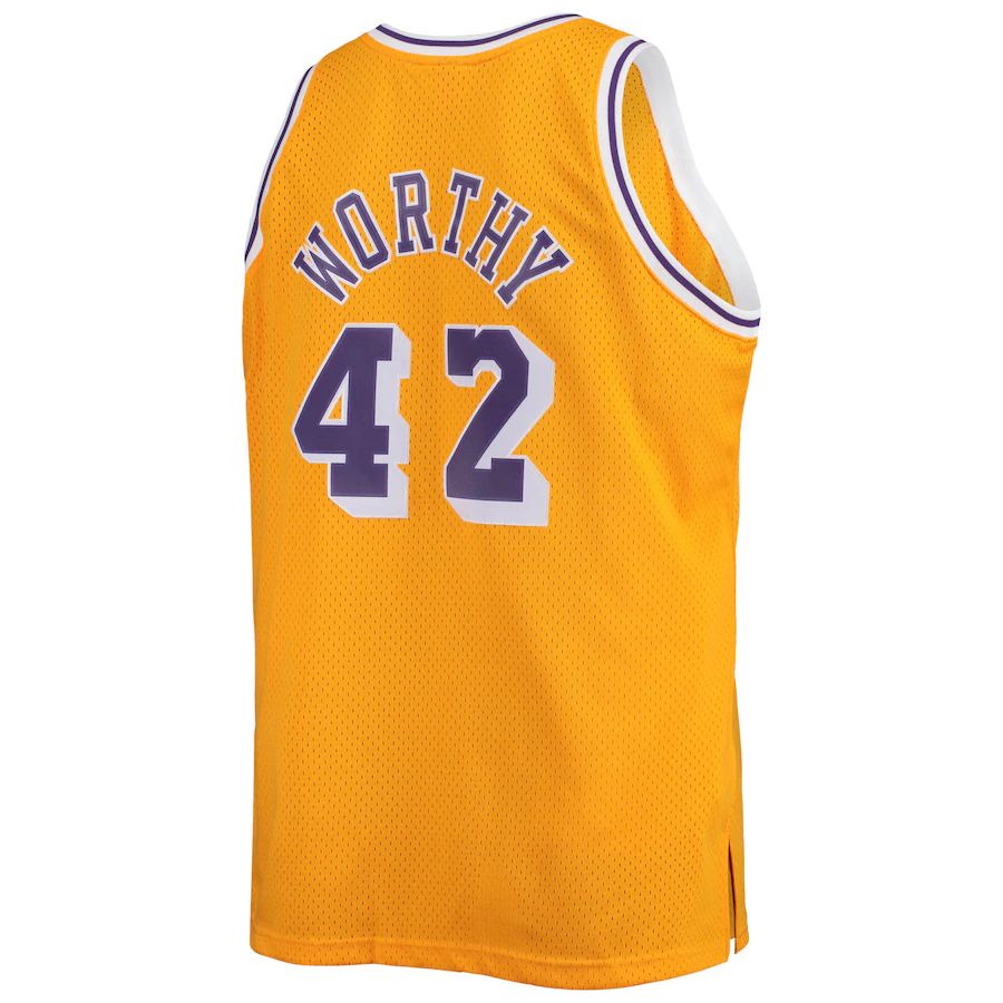 LA.Lakers #42 James Worthy Big & Tall Hardwood Classics Swingman Jersey Gold Stitched American Basketball Jersey