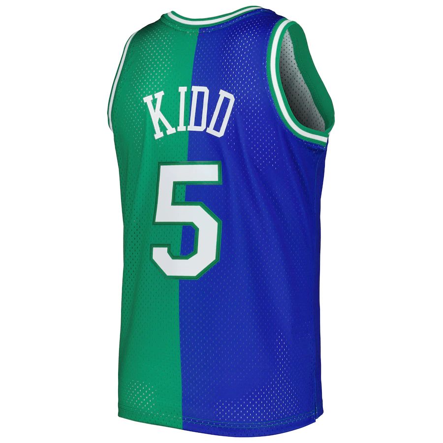 D.Mavericks #5 Jason Kidd Hardwood Classics 1994-95 Split Swingman Jersey Blue Green Stitched American Basketball Jersey
