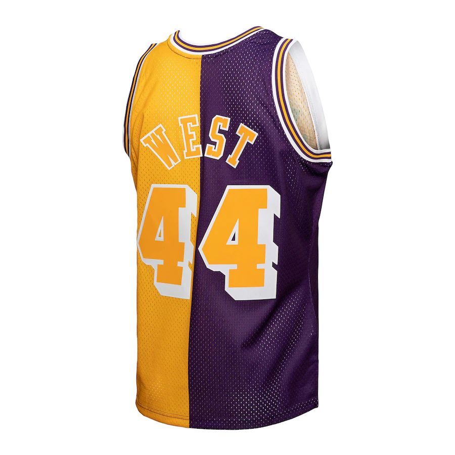 LA.Lakers #44 Jerry West Hardwood Classics 1971-72 Split Swingman Jersey Purple Gold Stitched American Basketball Jersey