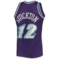 U.Jazz #12 John Stockton 1996-97 Hardwood Classics  75th Anniversary Diamond Swingman Jersey Purple Stitched American Basketball Jersey