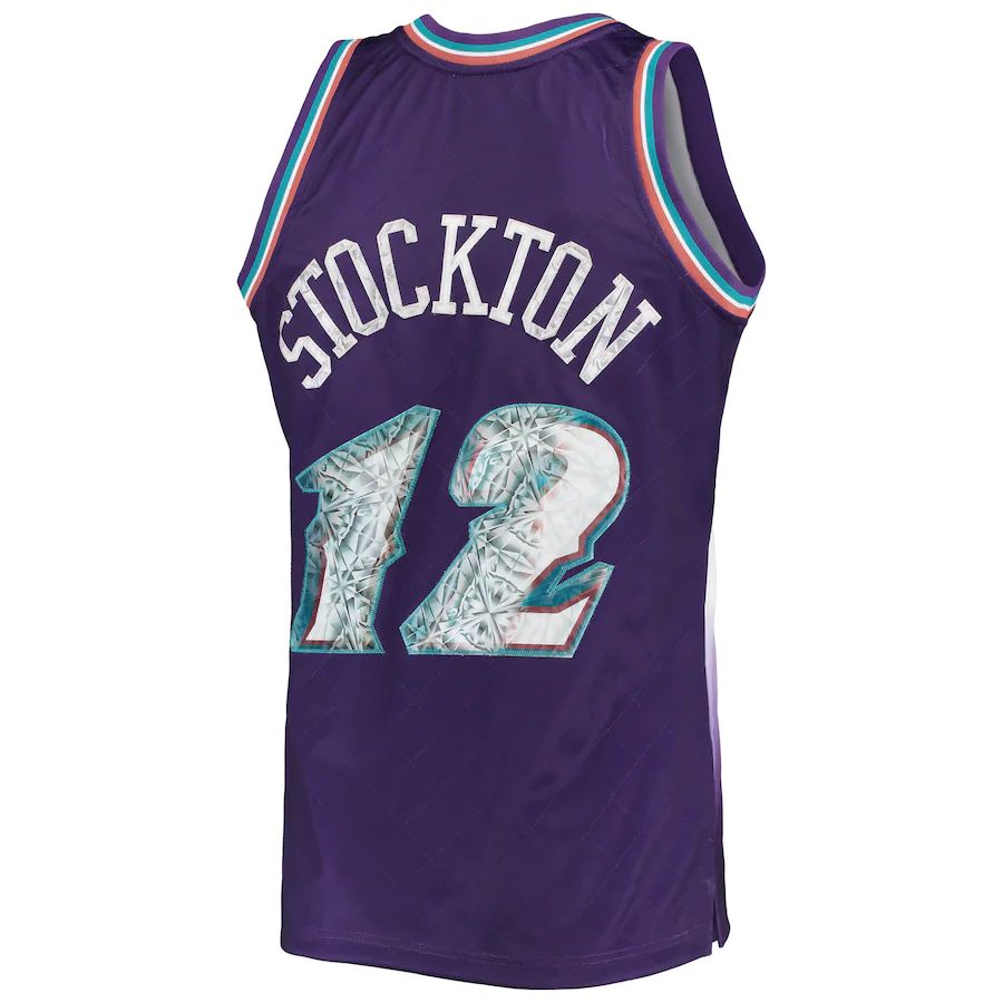 U.Jazz #12 John Stockton 1996-97 Hardwood Classics  75th Anniversary Diamond Swingman Jersey Purple Stitched American Basketball Jersey