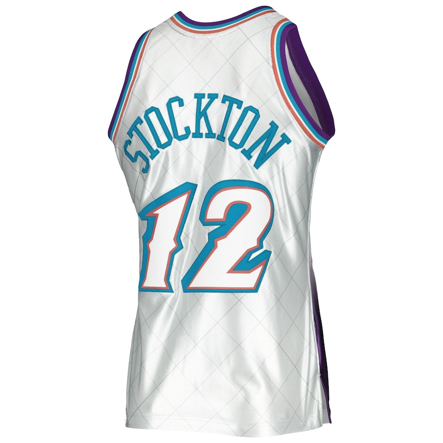 U.Jazz #12 John Stockton 1996-97 Hardwood Classics 75th Anniversary Swingman Jersey Platinum Stitched American Basketball Jersey