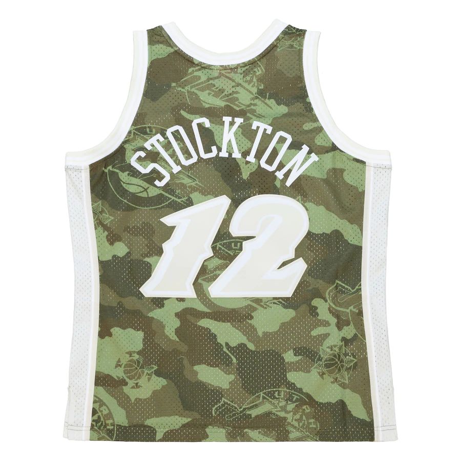 U.Jazz #12 John Stockton Unisex Hardwood Classics 1998-99 Ghost Green Swingman Jersey Camo Stitched American Basketball Jersey