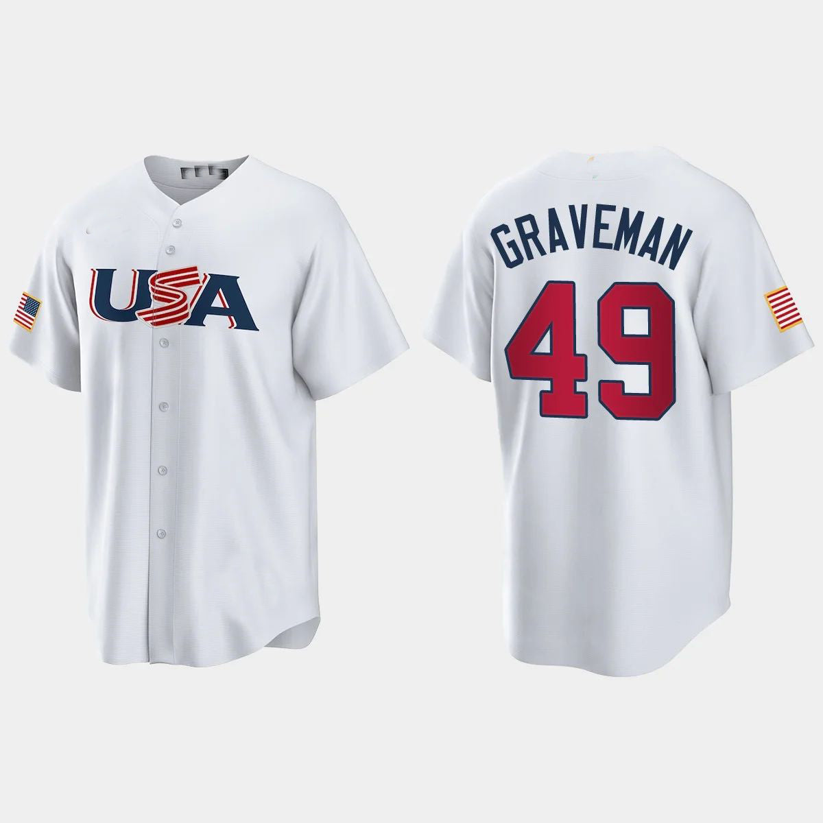 #49 KENDALL GRAVEMAN CHICAGO WHITE SOX 2023 WORLD BASEBALL CLASSIC USA REPLICA JERSEYC WHITE Stitches Baseball Jerseys