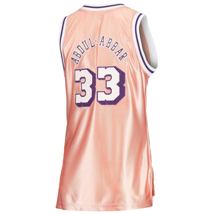 LA.Lakers #33 Kareem Abdul-Jabbar Women's 75th Anniversary Rose Gold 1983 Swingman Jersey Pink Stitched American Basketball Jersey