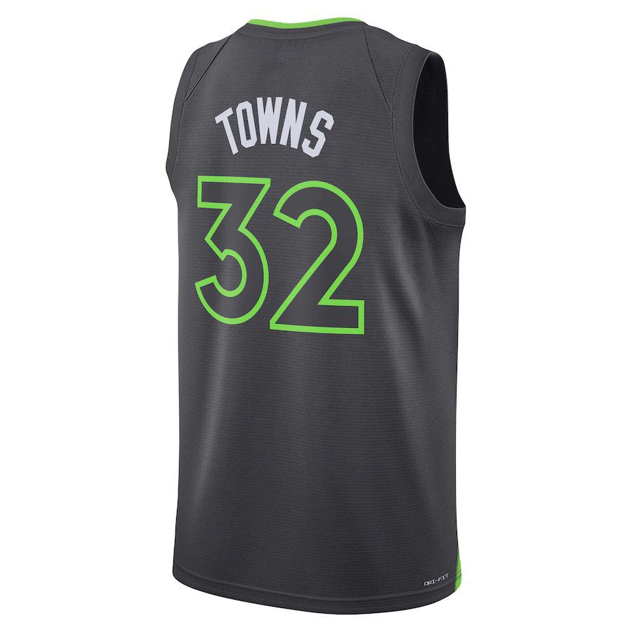 M.Timberwolves #32 Karl-Anthony Towns  Branded 2022-23 Fast Break Replica Jersey  Anthracite Statement Edition Stitched American Basketball Jersey