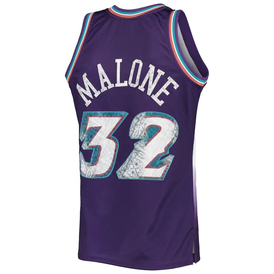 U.Jazz #32 Karl Malone 1996-97 Hardwood Classics  75th Anniversary Diamond Swingman Jersey Purple Stitched American Basketball Jersey