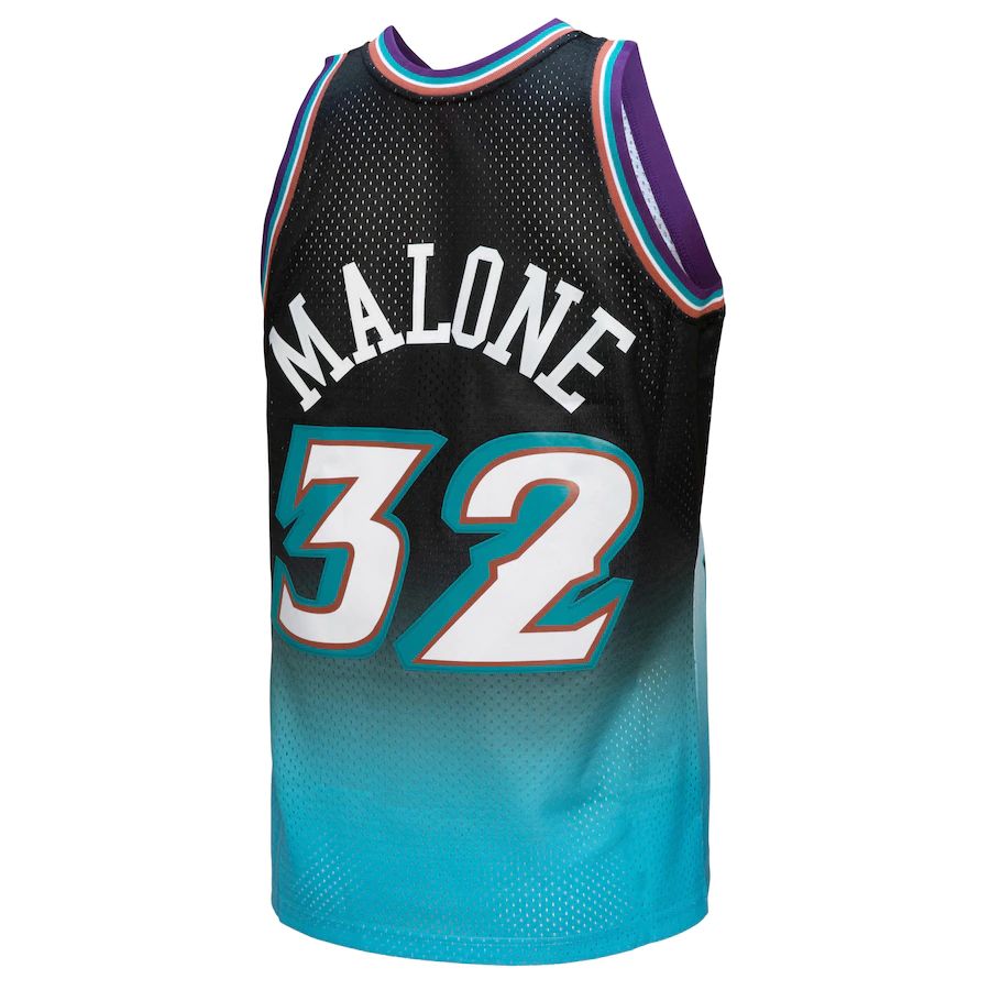 U.Jazz #32 Karl Malone 199697 Hardwood Classics Fadeaway Swingman Player Jersey BlackLight Blue Stitched American Basketball Jersey