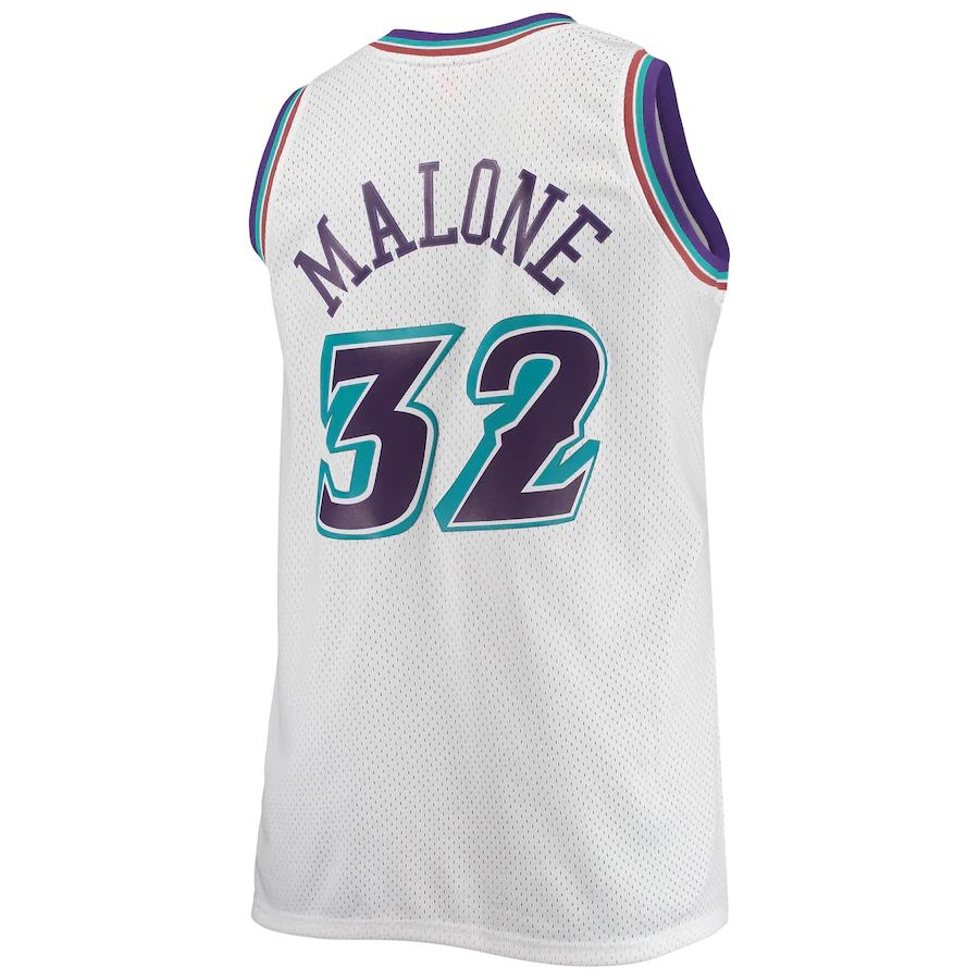 U.Jazz #32 Karl Malone Big & Tall Hardwood Classics Jersey White Stitched American Basketball Jersey