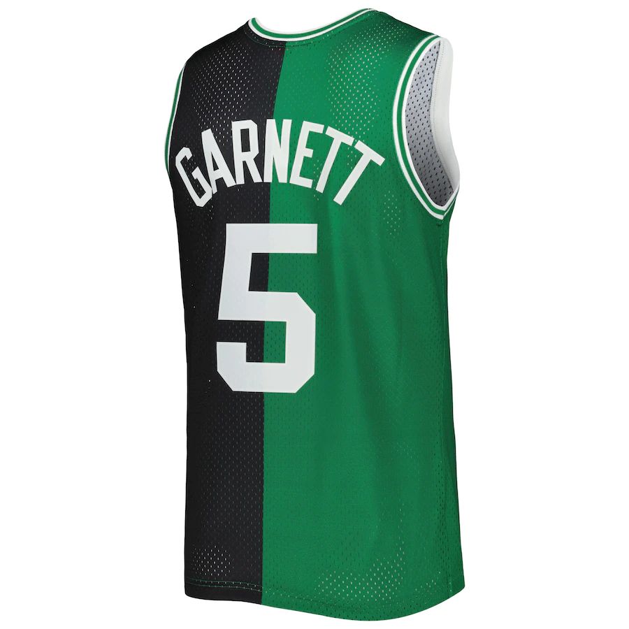 B.Celtics #5 Kevin Garnett Hardwood Classics 2007-08 Split Swingman Jersey Black Kelly Green Stitched American Basketball Jersey
