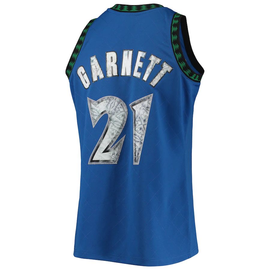 M.Timberwolves #21 Kevin Garnett 1996-97 Hardwood Classics 75th Anniversary Diamond Swingman Jersey  Blue Stitched American Basketball Jersey
