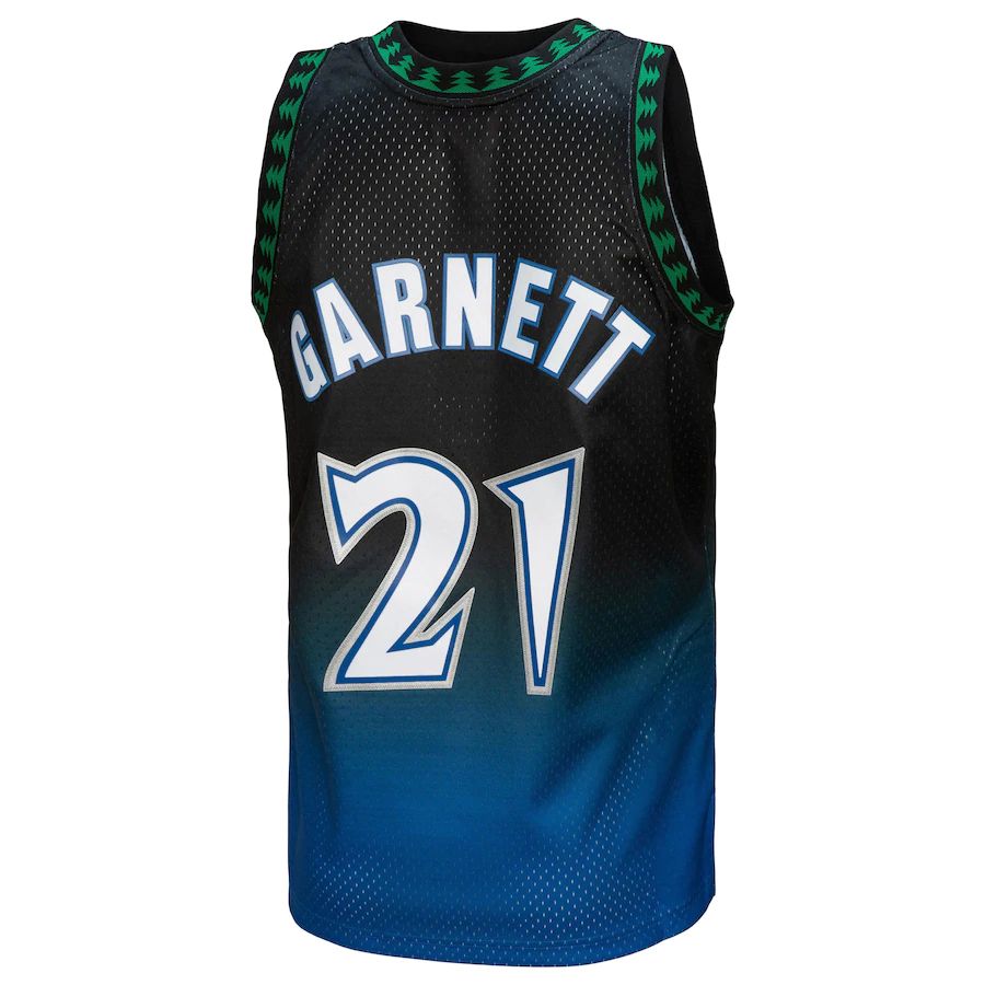 M.Timberwolves #21 Kevin Garnett 1997-98 Hardwood Classics Fadeaway Swingman Player Jersey BlueBlack Stitched American Basketball Jersey