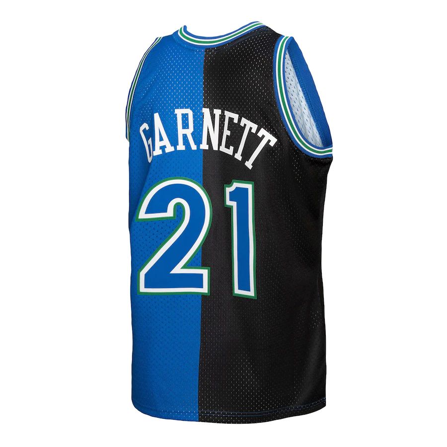 M.Timberwolves #21 Kevin Garnett Hardwood Classics 1995-96 Split Swingman Jersey BlueBlack Stitched American Basketball Jersey