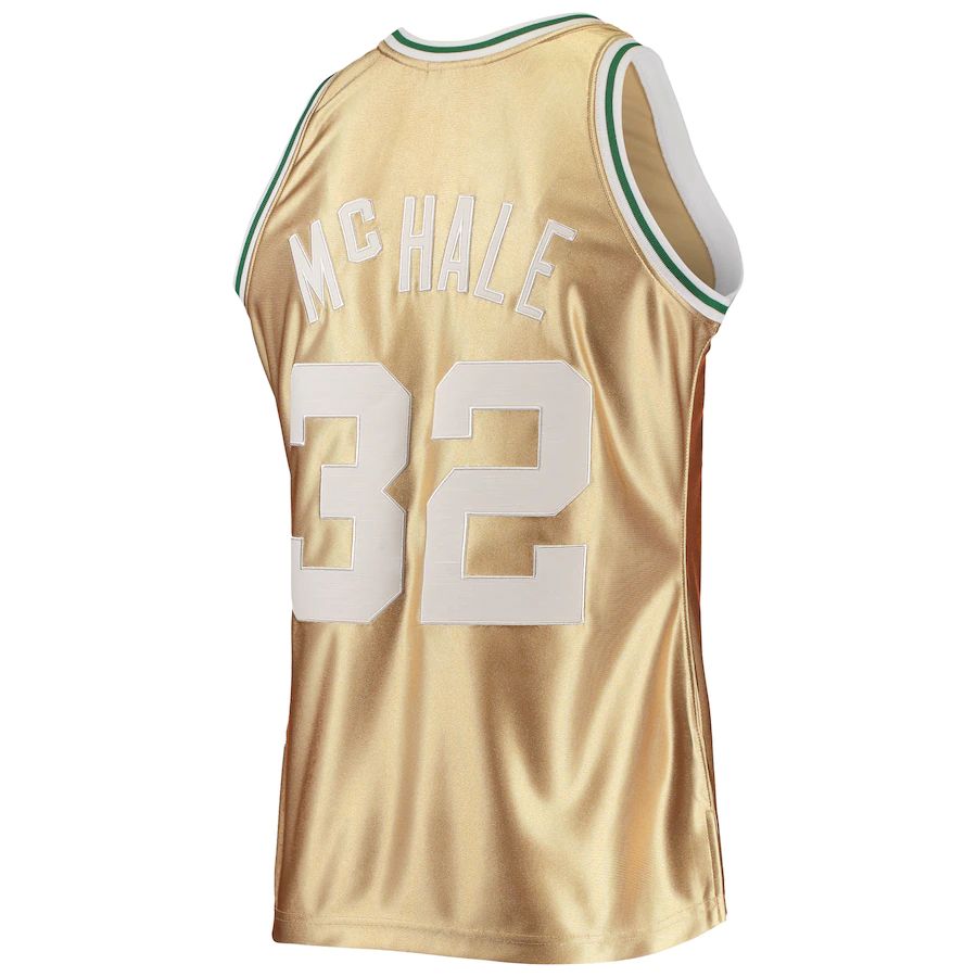 B.Celtics #32 Kevin McHale 75th Anniversary 1985-86 Hardwood Classics Swingman Jersey Gold Stitched American Basketball Jersey